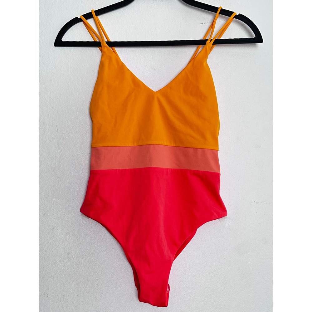 Topshop Retro Sunset Colorblock One Piece Swimsuit Strappy Back US 6 Sporty Chic
